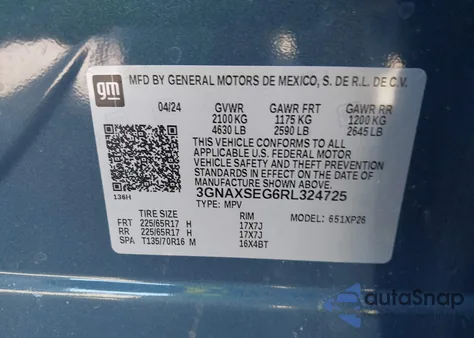 2024 Chevrolet Equinox Awd Ls z USA, uszkodzony, nr VIN 3GNAXSEG6RL324725